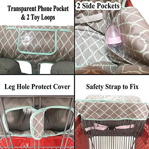 Soft Pillow Attached 2-in-1 Shopping Cart and High Chair Cover for Baby~Padded~Fold'n Roll Style~Portable with Free Carry Bag (Grid)