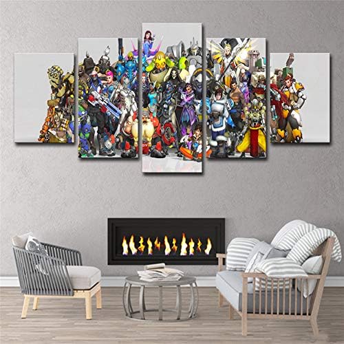 LFLONG Prints on Canvas, Wall Art Painting 5 Panel Wall Decor Overwatch Hero Character Artwork HD, for Home And Children's Room Wall Decorations (No Frame),L [Energy Class A]