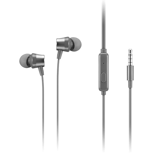 Lenovo - 110 Analog in-Ear Headphones - in-Line Microphone - 3.5mm Connectivity - Play & Pause Button - 3 Sizes of Ear Tips Included,Grey