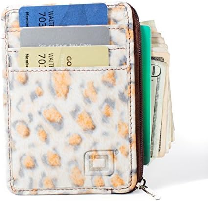 ID STRONGHOLD RFID Front Pocket Wallet Mini Minimalist Wallet Slim Wallet Genuine Leather with Zipper , Leopard , Small