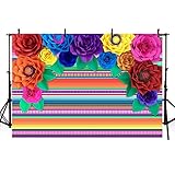 MEHOFOTO 7x5ft Fiesta Theme Party Colorful Stripes Backdrop Cinco De Mayo Mexican Festival Photography Background Paper Flower Decoration Event Table Decor Banner Background Photo Booth Props