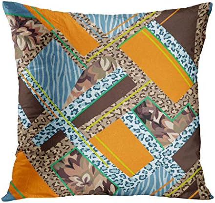 Docady Throw Pillow Decor Square 18x18 Inch Animal Mix Patch Work Leopard Classical Art Decoration New Residence in Bohemia Decorative Cushion Cover Printed Pillowcase Cover Home Sofa Living Room