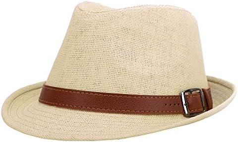 Men / Women's UV Sun Protective Straw Fedora Hat w/ Leather Buckle Band