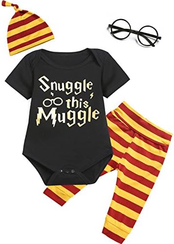 Angebebe 4Pcs Outfit Set Baby Boy Girls Snuggle This Muggle Romper with Glasses