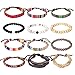 Forever & Ever Leather Chakra Bead Tribal Bracelet - (Unisex) 12 Pack Charm Ethnic Hand Knit Boho String Hemp Wood Beaded Bracelets for Men Women Girls Jewelry Wristbands