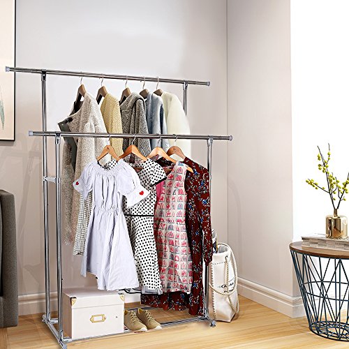 ATBAY Clothes Rack Double Rod Extendable All-Metal Heavy Duty Garment Rack with brake wheel - Thumbnail 3