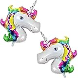 Rainbow Unicorn Balloons Birthday Backdrop - Large, Pack of 2 | Mylar Foil Balloon Decorations Supplies Kit | Great for Unicorn Themed Bday Party Favor, Baby Shower, Home Office Décor