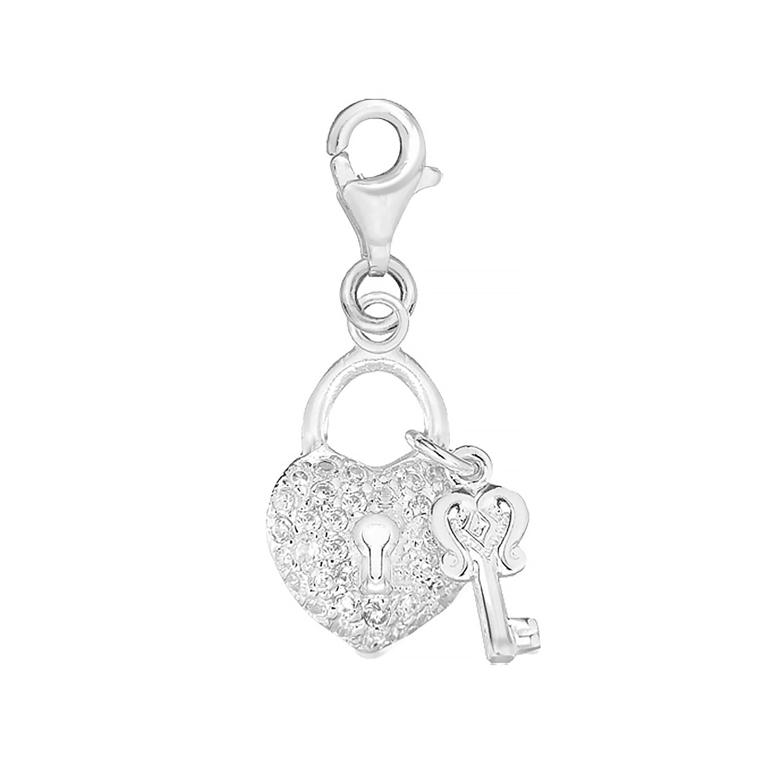 Tuscany Silver Women's Sterling Silver Cubic Zirconia Padlock and Key Charm