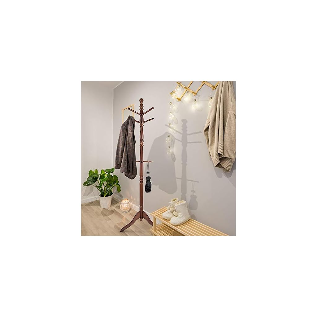 Vlush Free Standing Coat Rack, Wooden Coat Hat Tree Coat Hanger Holder