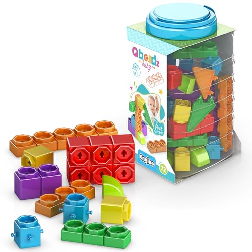 Engino Baby Qboidz, My First Steps Toy, Montessori Baby Toys Ages 1.5+, Building Blocks for Toddlers, Learning & Education Toys, Kindergarten Readiness, Large Tub