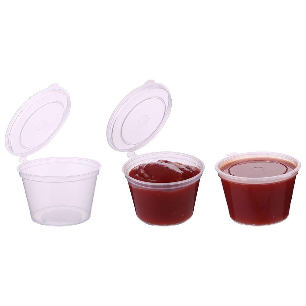 Laojbaba 2-OZ Disposable Plastic Sauce Cup With Cover,Leak Proof, Seasoning, Custard Plastic Cup, Jelly Bubble Cup, Very Suitable For Mucus Storage, Sample Distribution, Food Storage And So On,50 Pieces