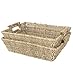 Set 2 Large Seagrass Baskets with Wooden Handles | Straw Woven Short Baskets for Fruits, Hand Towels, Snacks, CoffeeTable (Natural)