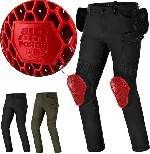 Shima Giro Motorrad Hose Herren Mit Protektoren Airforce Knieprotektoren Motorradhose Kurzgrößen Hosen Für Mann Protektorenhose Textilhose Urban Stretch Cargohose Lang (Männer, Schwarz, 34/34)
