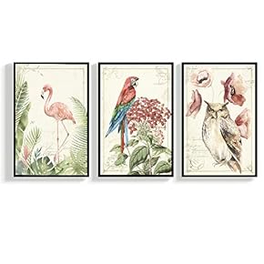 Framed Canvas Wall Art for Living Room, Bedroom Bird Illustration VII Canvas Prints for Home Decoration Ready to Hang - 16"x24"x3 Panels