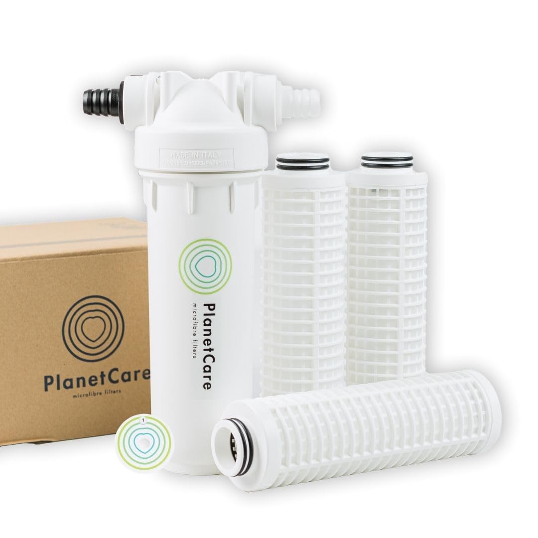 Planet Care Microfiber Filter Starter Kit for Washing Machines - Universal Design, Easy Installation, Microplastic Prevention Solution with 3 Replacement Cartridges for 3-Month Supply