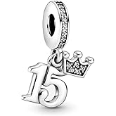 15th Birthday Dangle Charm 925 Sterling Silver Pendant,Jewelry Beads Gifts for Women Bracelet&Necklace A0167-15