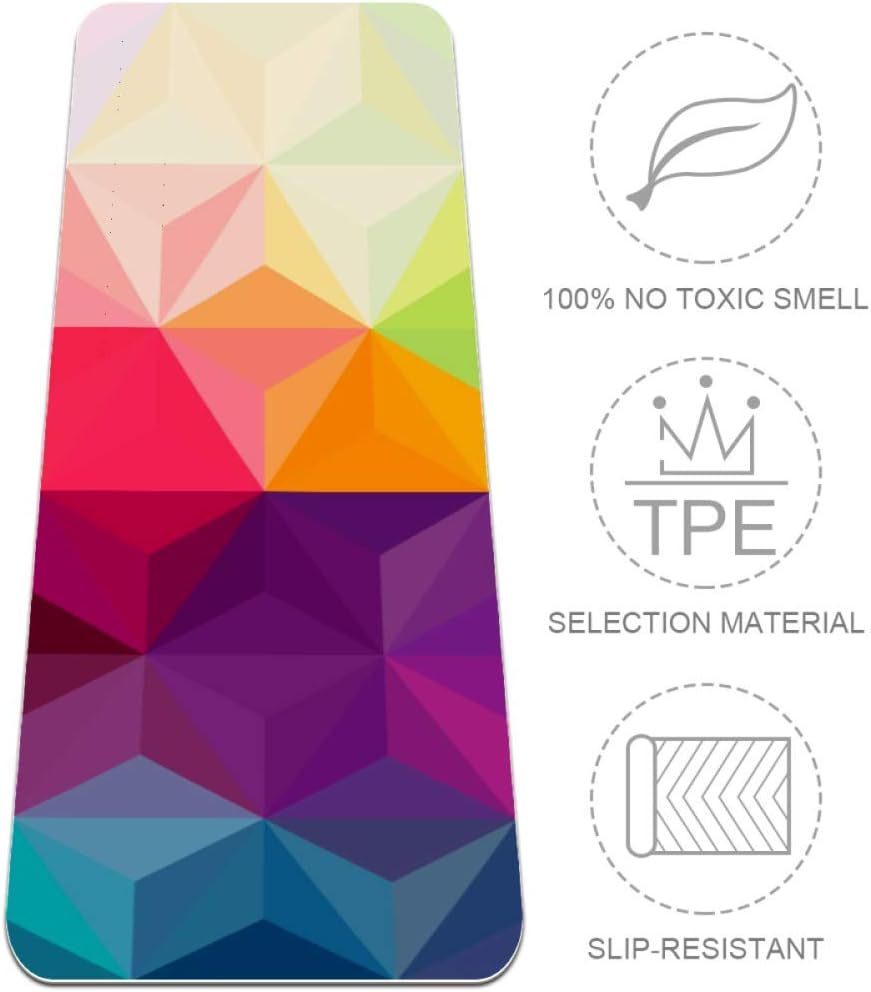 Eslifey Colorful Triangle Geometric Yoga Mat Thick Non Slip Yoga Mats for Women&Girls Exercise Mat Soft Pilates Mats,(72x24 in, 1/4-Inch Thick)