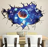LiveGallery Removable PVC 3D Outer Space Planet Moon Earth Stars Wall Decals Home Art Decor Wall Decal for Kids Babys Children Bedroom Rooms Ceiling Living Room Nursery School