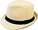 Livingston Men's Lovely 2 Toned Structured Summer Straw Fedora Hat, Beige,L/XL