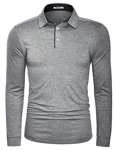 image for Fresca Men's Moisture Wicking Long Sleeve Golf Polo Shirt, Lightweight
