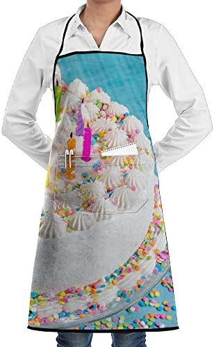 SmallTing Birthday Cake With Colorful Sprinkles And Candles Over Blue Background Classic Bistros Black One Size Apron With Pockets Adjustable