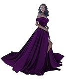 Off Shoulder Satin Prom Dresses Ball Gown Plus Size
