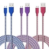 Micro USB, 3-Pcs 6ft(2M)Ansfen Premium Nylon Braided Tangle-Free USB 2.0 High Speed Data Sync Charger Cables For HTC One X M8,Motorola G X,Xbox One,Nokia Lumia and more(Blue&Purple&Rose)