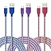 Micro USB, 3-Pcs 6ft(2M) Fasgear Premium Nylon Braided Tangle-Free USB 2.0 High Speed Data Sync Charger Cables Compatible with HTC X M8, Motorola G X,Xbox One,Nokia Lumia and More (Blue,Purple,Rose)