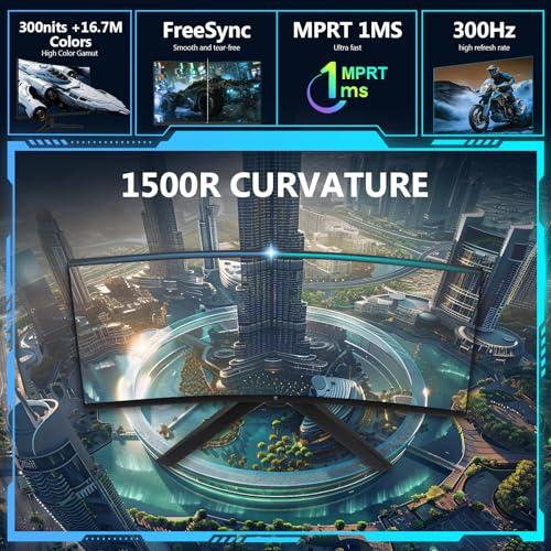 Z-Edge 27 Zoll Curved Gaming Monitor 300Hz (DP) 240Hz (HDMI) 1ms MPRT Full HD LED Monitor, 300cd/m² Helligkeit, 16:9 VA Panel, FreeSync, HDR10, HDMI 2.0 & DisplayPort 1.4, VESA Kompatibel thumbnail 3