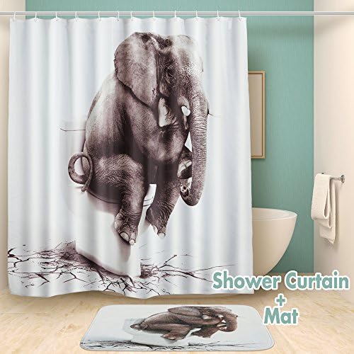 Emmabin Elephant Digital Print Shower Curtain 72X72 Inch Anti Bacterial Waterproof Polyester Shower Curtain for Bathroom(Mat Include)