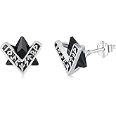 Midir&Etain Black Onyx Stud Earrings 925 Sterling Silver Triangle Eye of Providence/Celtic Knot/Viking Stud Earrings Black Onyx Jewelry for Women Men