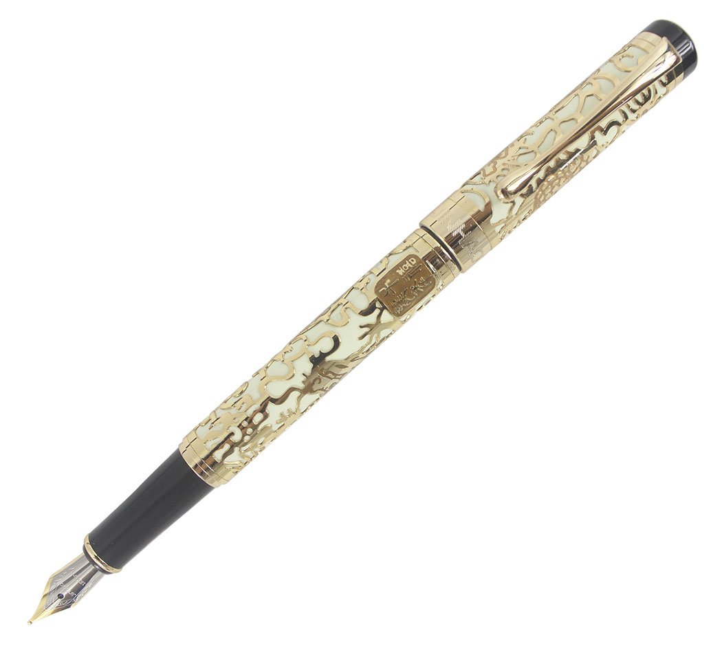 Abcsea Golden Chinese Dragon Embossed Medium Nib Fountain Pen - Beige