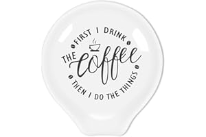 Funny Coffee Quote First I Drink The Coffee Then I Do The Things Ceramic Spoon Holder-Coffee Spoon Rest -Cafe Station Bar Acc