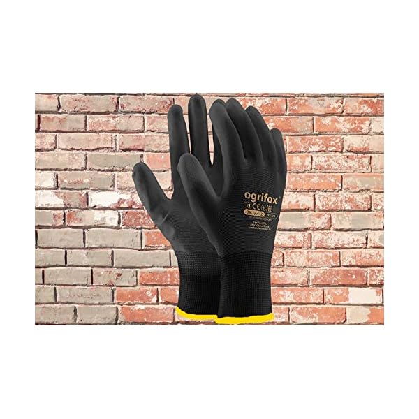 LTD Arbeitshandschuhe, PU-beschichtetes Nylon, Schwarz, 24 Paar Ideal fÃ¼r Gartenarbeit, Bauarbeiter, Mechaniker, runder Ajs LtdÂ® Sticker., schwarz – Bild 3