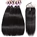 Flady Straight Weft Hair Extensions Human Hair Straight Bundles with Closure Brazilian Human Hair Hand Tied Weft Hair Extensions(18 20 22 24+16inch)
