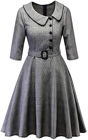 Fashion99 Women Vintage Princess Plaid Collar Irregular Party A-line Swing Dress