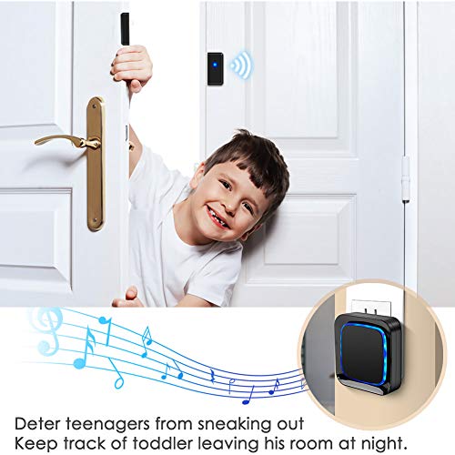 Door Sensor Wireless Alarm Chime Kit for Home/Office/Store, Coolqiya Doorbell Entry Alert System Operating at 600FT Range With 4 Volume Levels 52 Melodies, 3 Door Sensors + 2 Plug-in Receivers (Black)