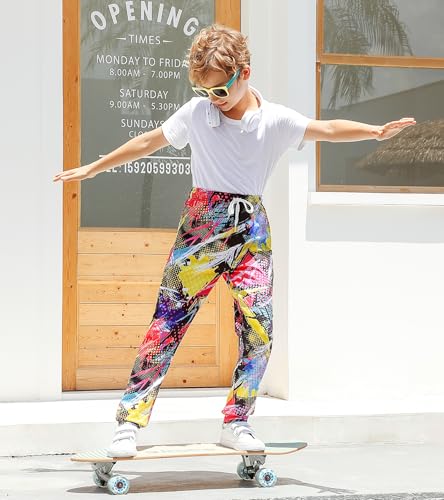 UIDEAZONE RETRO PANTS FOR BOYS NOVELTY 3D PRINTED 80S 90S STYLE SWEATPANTS SPRING SOFT LIGHTWEIGHT SPORTS JOGGER PANTS SIZE 10-12 SCHOOL HOME CLOTHES