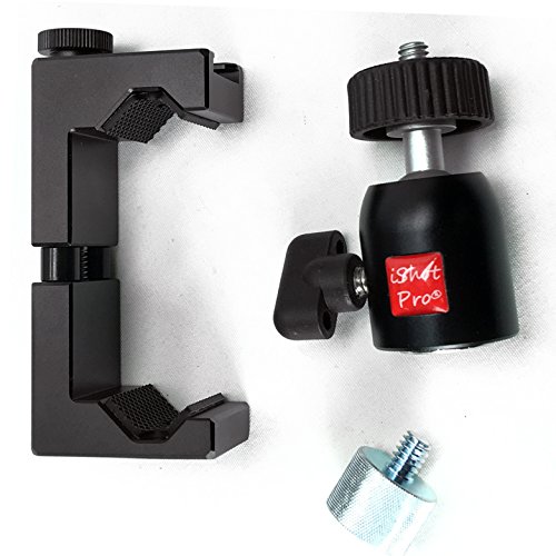 iShot Pro SecureGrip Metal iPhone Universal Smartphone Mic Music Tripod Stand Mount + 360° Swivel Ball Head + 1/4" to 5/8" Bushing Reducer Converter - Compatible with iPhone & Smartphone 2.5 to 3.6"