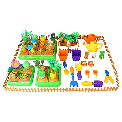 Liberty Imports Create-Your-Own Farm Building Playset for Kids with Garden Tools, Crops & Fruits