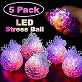 LANDYLO 5 Pack Mesh Stress Ball LED Light Up Glowing Squeeze Grape Anxiety Relief Toys Play Balls Party Favors for Kids Boys Girls Adults Autistic Children ADHD Anxiety Autism Hand Therapy