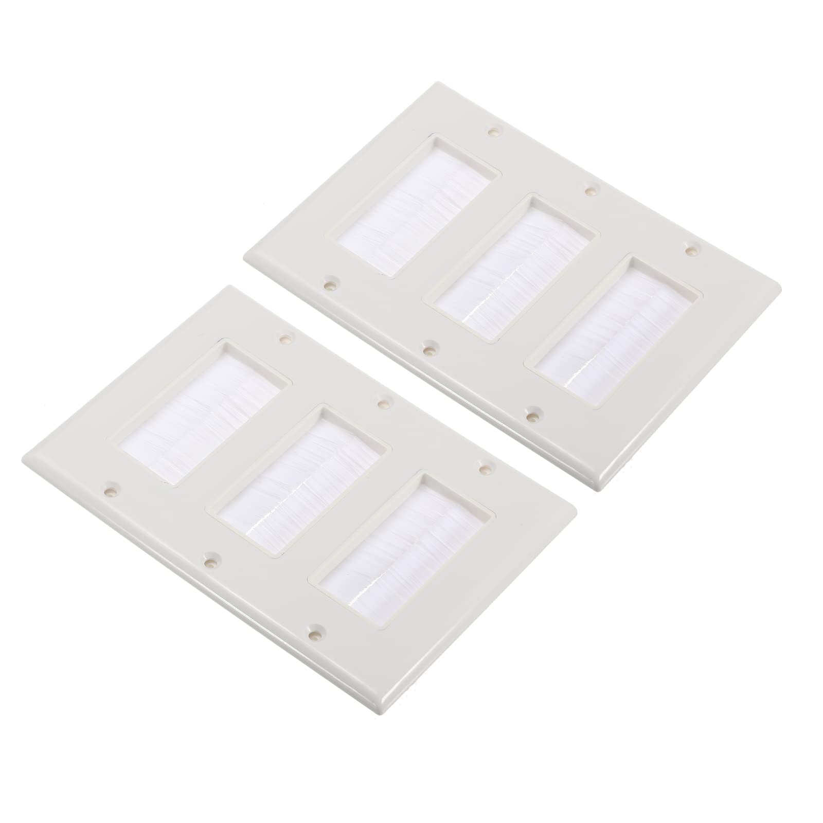 PATIKIL Brush Wall Plate Decoration Wall Panel Cable Pass Through Three Gang 163mmx114mm White for Low-Voltage Cables Pack of 2