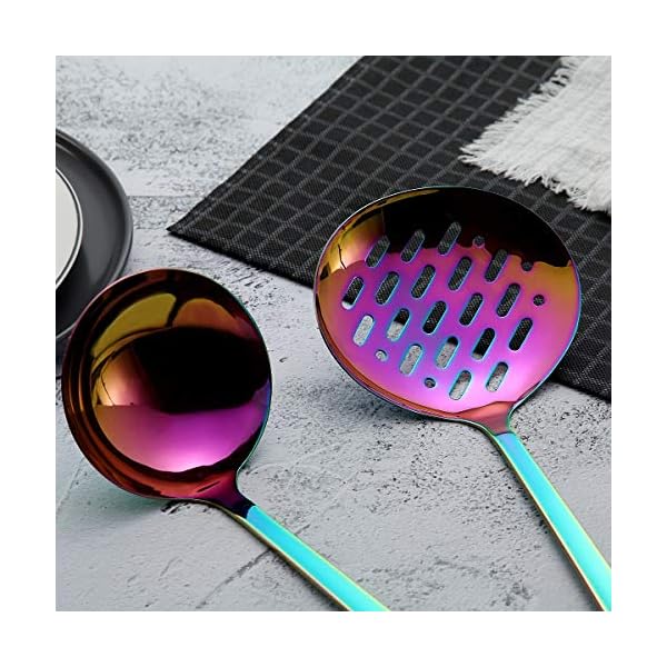 HOMQUEN Stainless Steel Kitchen Utensil Set - 5 Cooking Utensils, Rainbow Color Nonstick Kitchen Utensils Set, Colorful…