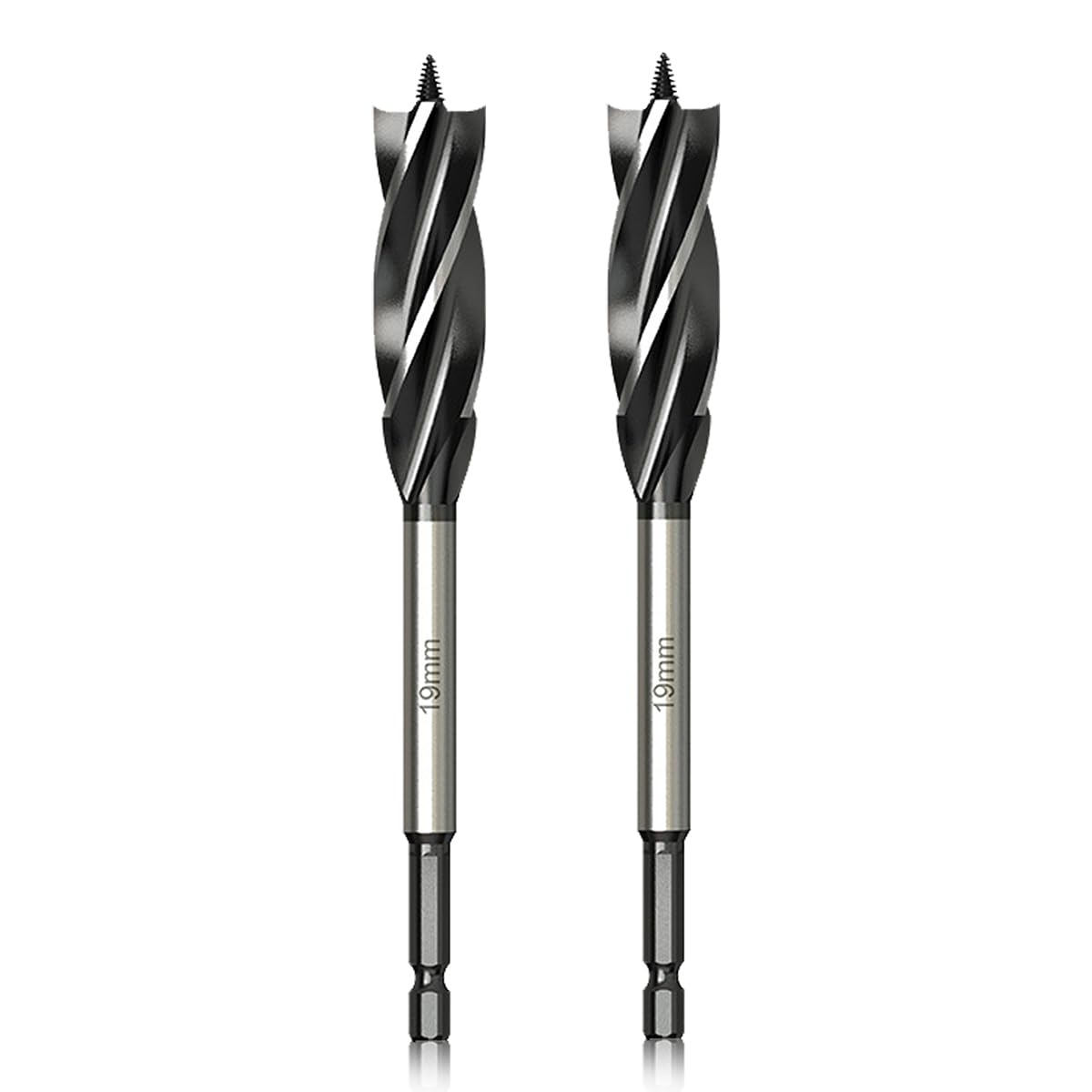 Meccion Wood Drill Bit 19mm x 165mm x 2pcs Professional Self Feed Speed Auger Drill Bit 1/4 Inch Hex Shank Woodworking Hole Drill Bit