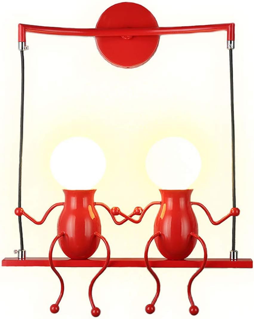 YOXANG Wall Lights for Living Room Modern Bedroom Creative Cartoon Little People Wall Sconces Lighting Metal Bedside Lamps Swing Adjustable Doll Children Gift LED Wall Lamp 2×E27 (Swing Double,Red) [Energy Class A+++]
