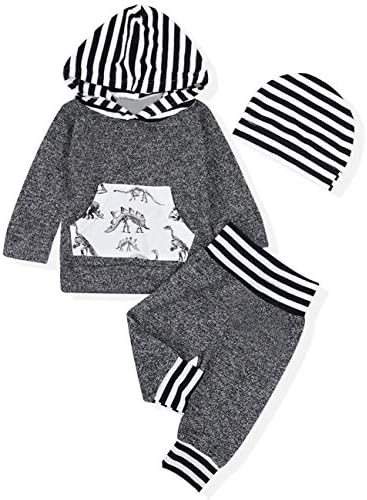 Newborn Baby Boy Clothes Sweater Hoodie Tops+ Pants & Cute Hat 3Pcs Outfits Set