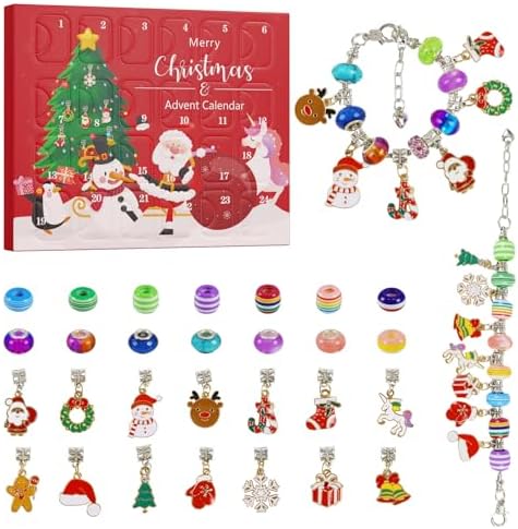 Redtwo Christmas Advent Calendar Bracelets 2025 for Girls, 24 Days Xmas Countdown Calendar DIY Jewelry Making Kit with 30 Charms and 2 Bracelets, Christmas New Year Gifts for Teen Girls Women