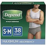 Depend FIT-FLEX Incontinence Underwear for Men, Maximum Absorbency, Small/Medium, Gray, 2 Packs of 19, 38 Total