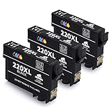 IKONG 3 Black High Capacity Replacement for Epson 220 Ink Cartridge Worked with Epson XP-320 XP-420 XP-424, Epson WorkForce WF-2650 WF-2630 WF 2660 WF-2750 WF-2760 Printers