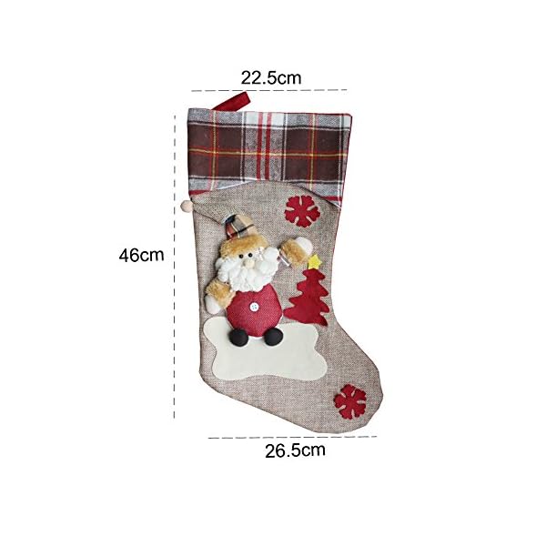YAMUDA Christmas Stocking, 18" Set of 3 Santa, Snowman, Reindeer, Xmas Character 3D Plush with  Rustic Burlap Christmas Decorations and Party Accessory(Xmas-01) - Image 8